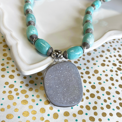 Amazonite Necklace w/ Druzy Pendant