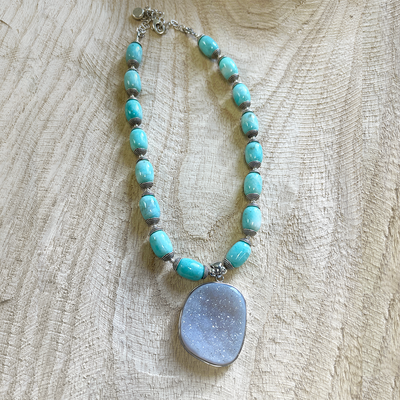 Amazonite Necklace w/ Druzy Pendant