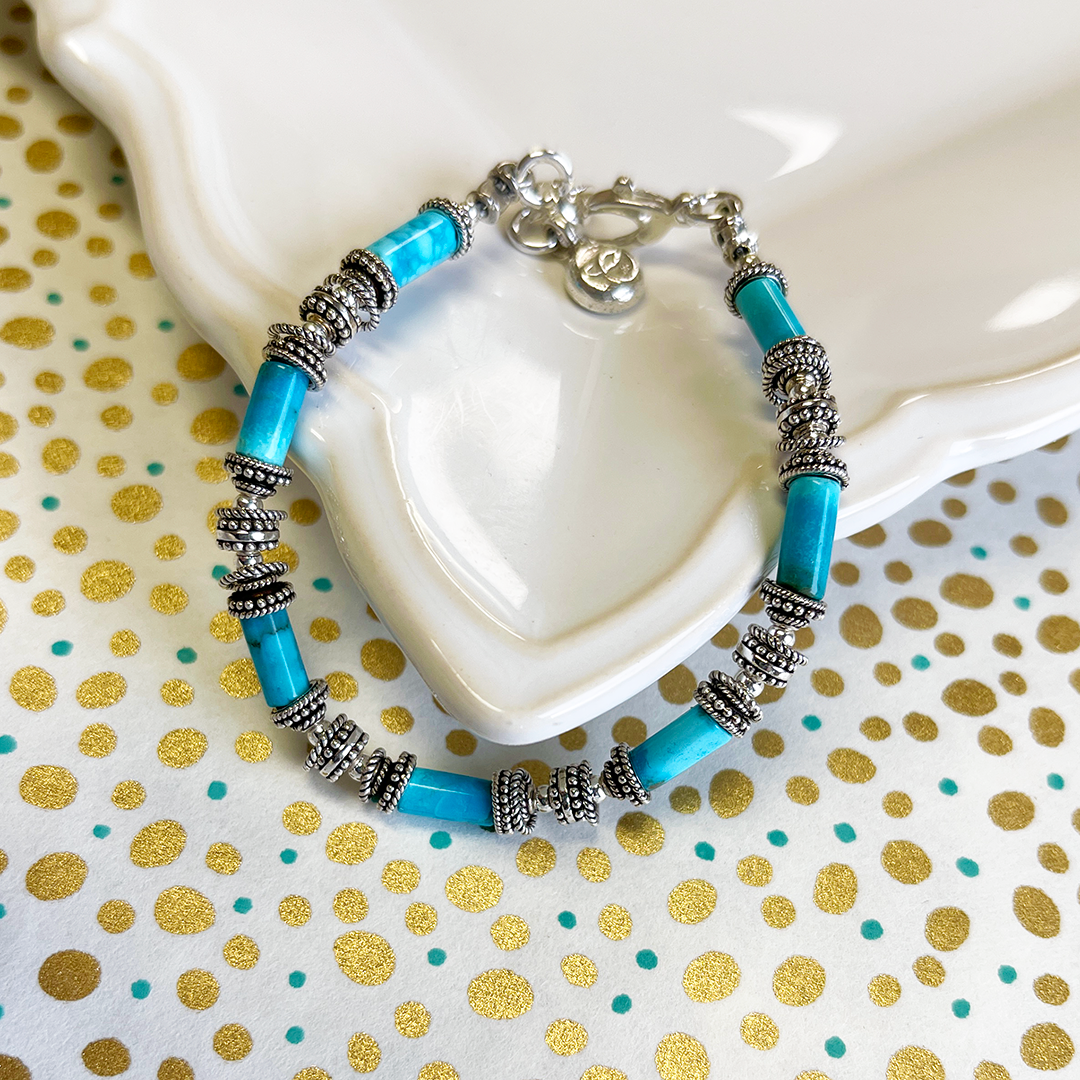 Sterling Silver Bracelet with Turquoise Tubes