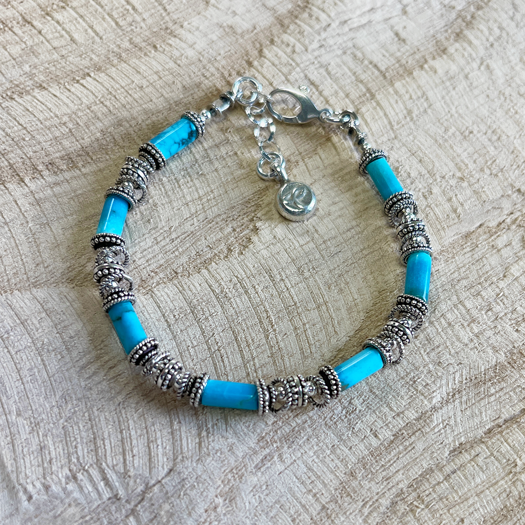 Sterling Silver Bracelet with Turquoise Tubes