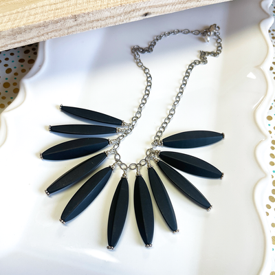 Black Rhodium Sterling Silver Necklace with Matte Onyx Tapers