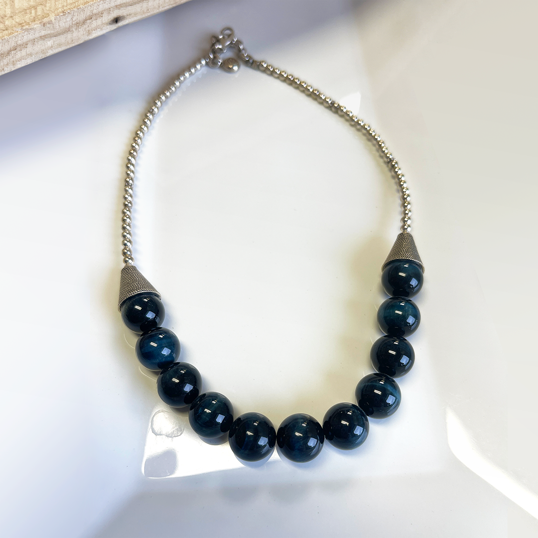 14mm Obsidian and Sterling Silver Necklace