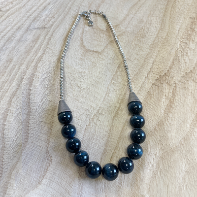 14mm Obsidian and Sterling Silver Necklace