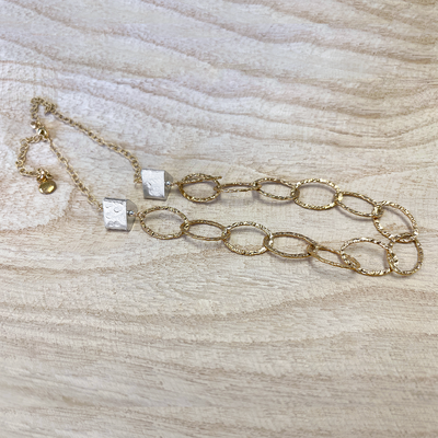 Hammered Geometric Fine Silver on 14kt Gold-Filled Chain