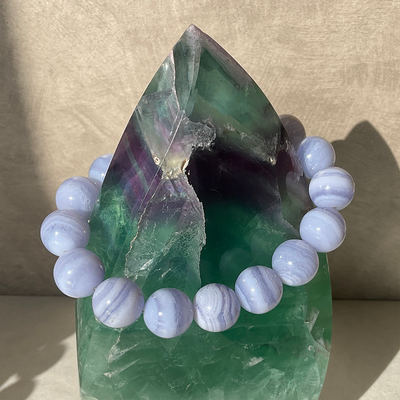 Blue Lace Agate Stretch Bracelet w/ Rose Gold-Filled Accent