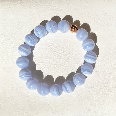Blue Lace Agate Stretch Bracelet w/ Rose Gold-Filled Accent