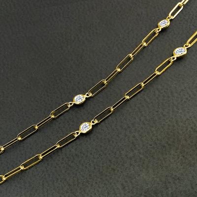 14K YG Paperclip Chain, 0.53 CT Diamonds By The Yard Bracelet