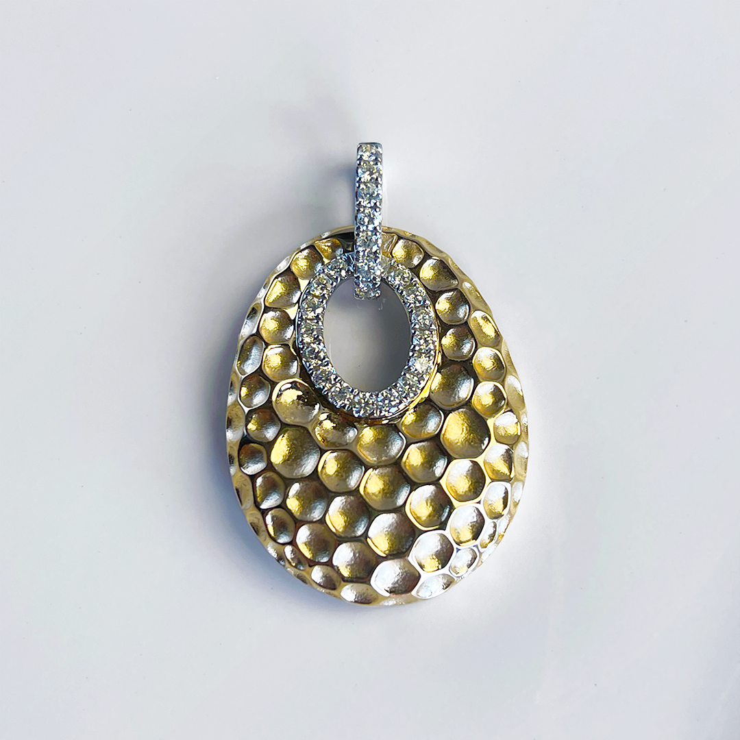 AAA Pearls and Hammered 14kt Gold and Diamond Pendant