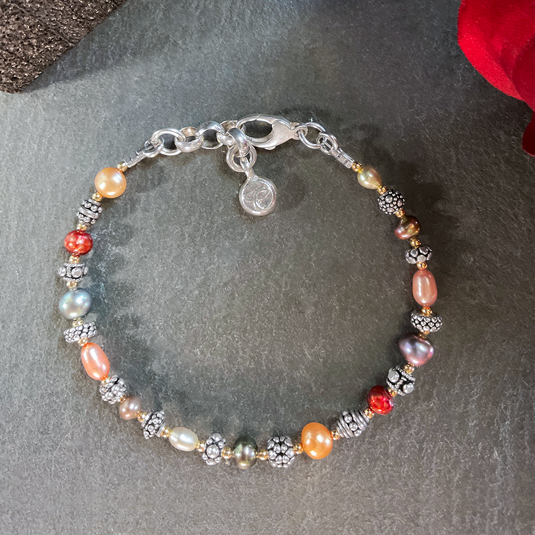 Multi-Color Freshwater Pearl & SS Bracelet