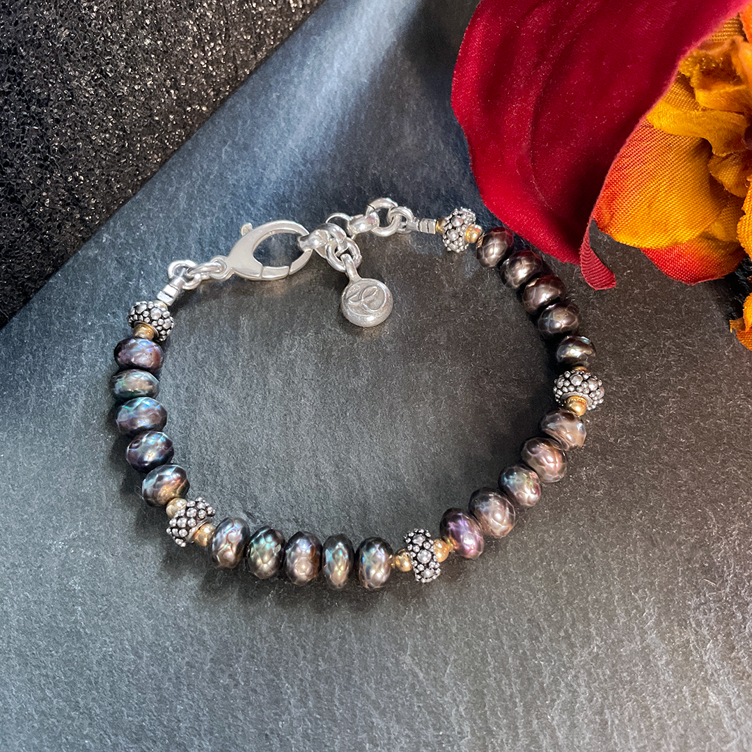 Faceted Pearl & SS Bracelet