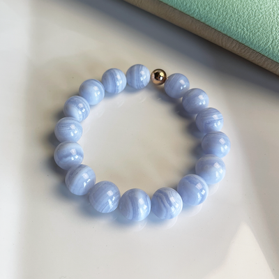 Blue Lace Agate Stretch Bracelet w/ Rose Gold-Filled Accent