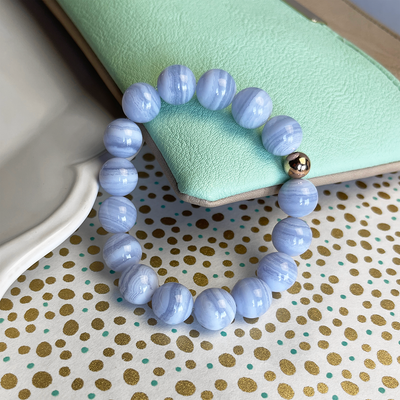 Blue Lace Agate Stretch Bracelet w/ Rose Gold-Filled Accent