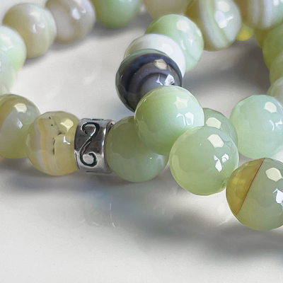 Apple Agate Stretch Bracelet w/ Sterling Silver Accent