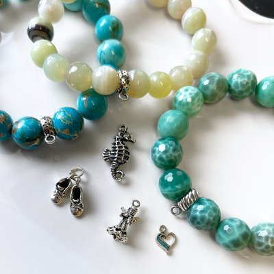 Apple Agate Stretch Bracelet w/ Sterling Silver Accent