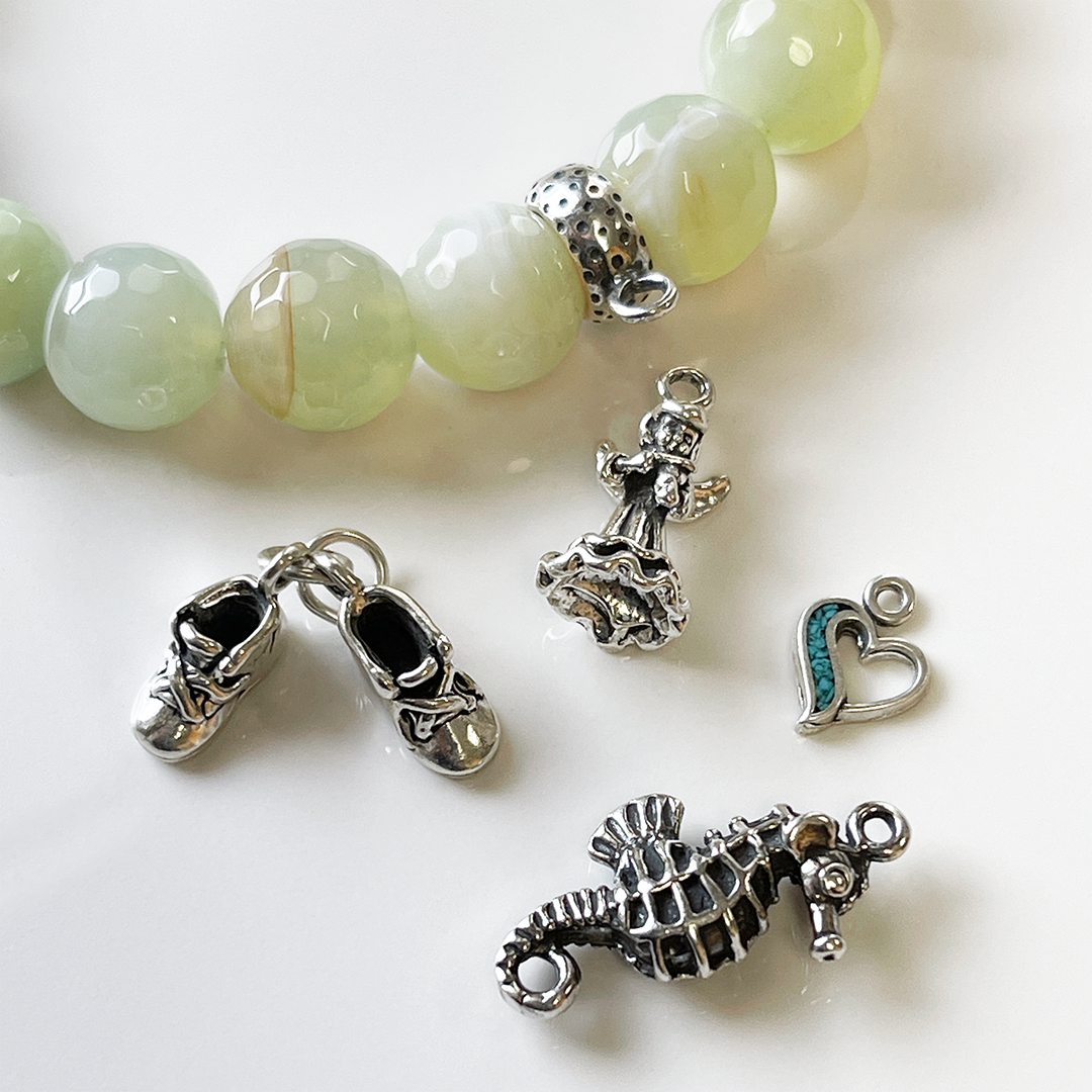 Apple Agate Stretch Bracelet w/ Sterling Silver Accent