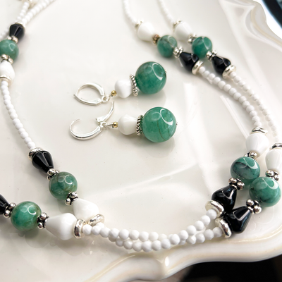 Beaded Emerald & Quartz Necklace