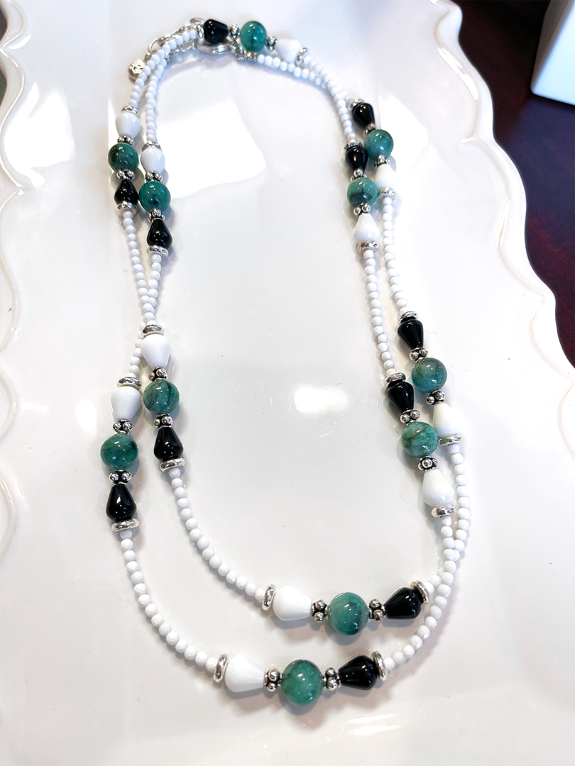 Beaded Emerald & Quartz Necklace