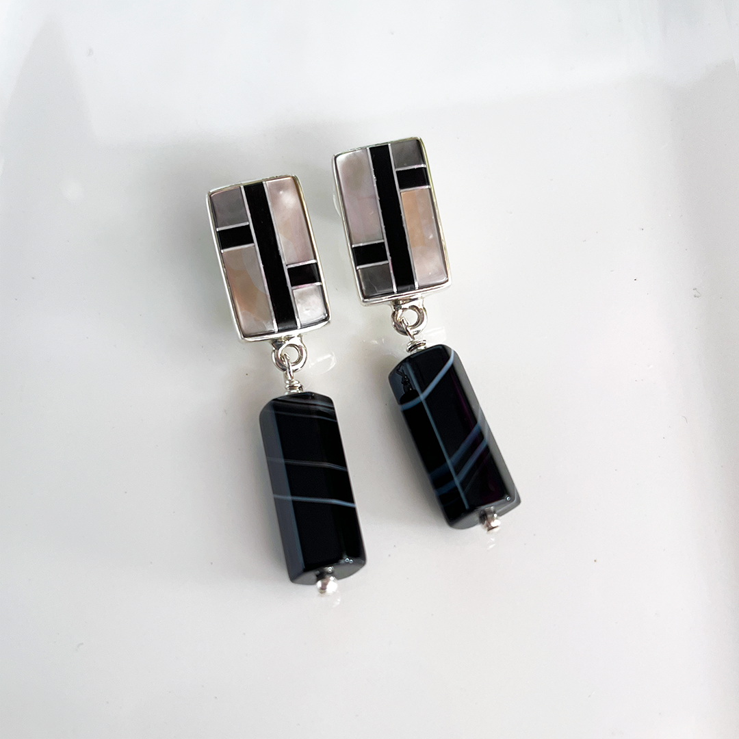 (One of a Kind!) Botswana Agate Polygon Earrings