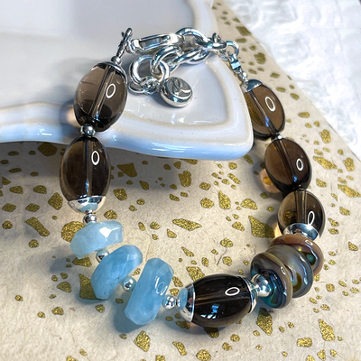 Smoky Quartz w/ Aquamarine Bracelet