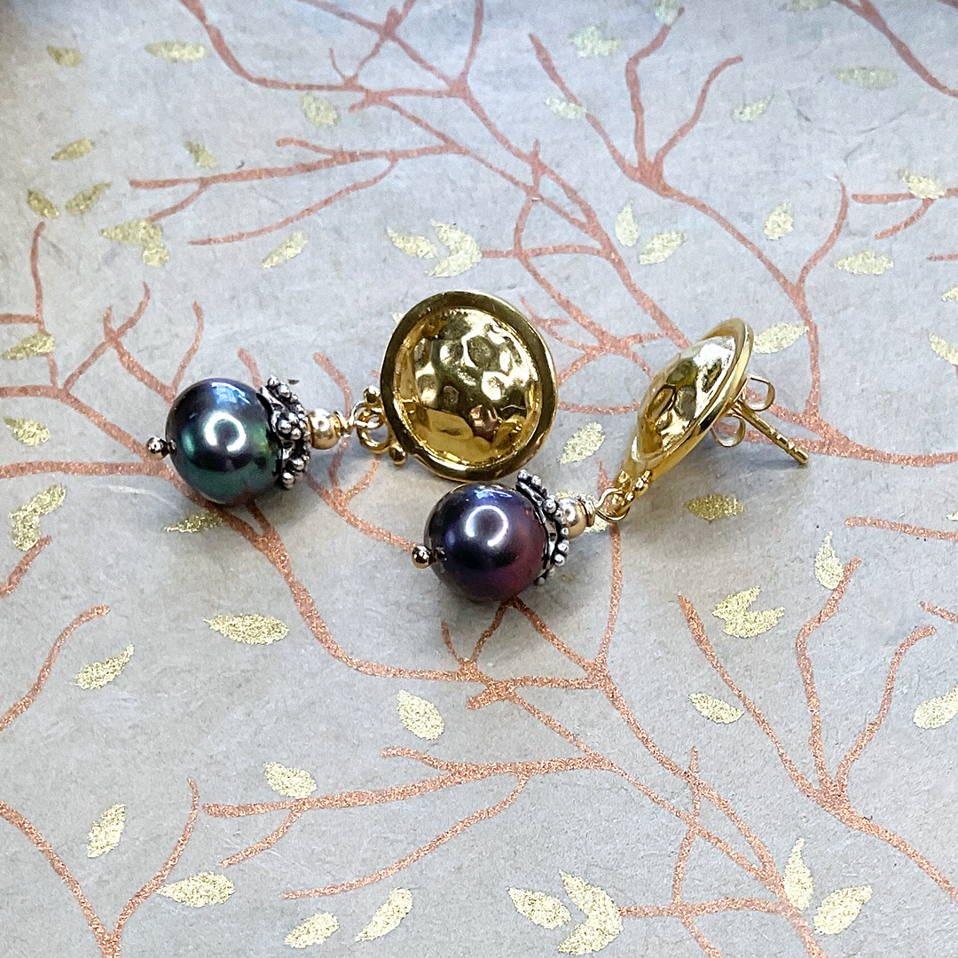 Peacock Pearl & Gold Vermeil Earrings