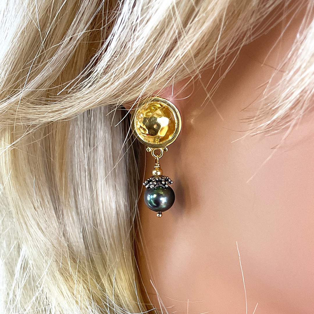 Peacock Pearl & Gold Vermeil Earrings