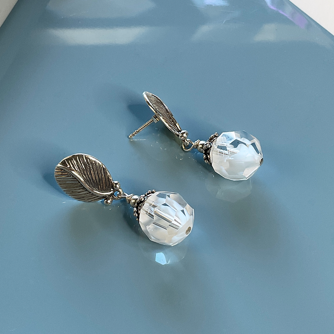 Swarovski Crystal Earrings w/ SS Leaf Posts