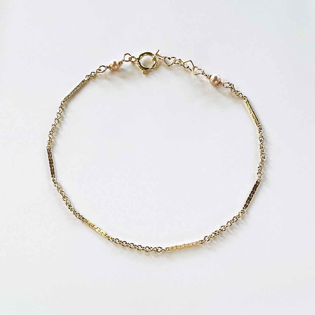14KTGF Fancy Chain & Pearl Bracelet