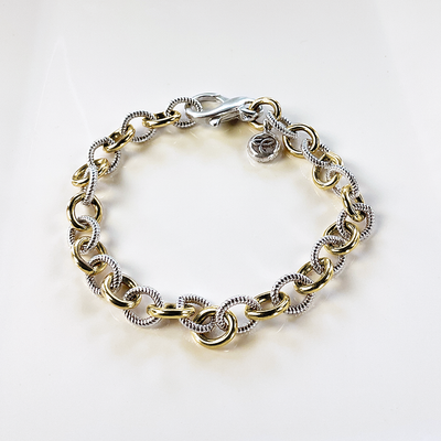 Two Tone Textured Cable Chain Bracelet