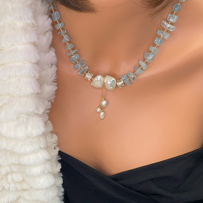 Tumbled Aquamarine & Freshwater Pearl Necklace