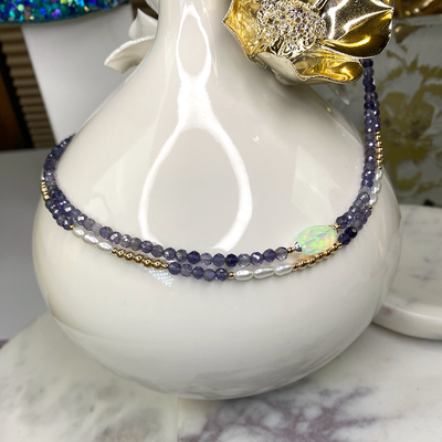 Ethiopian Opal & Iolite Necklace