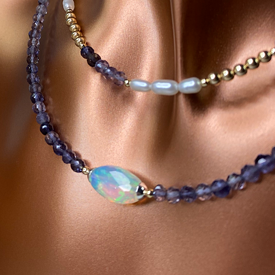 Ethiopian Opal & Iolite Necklace