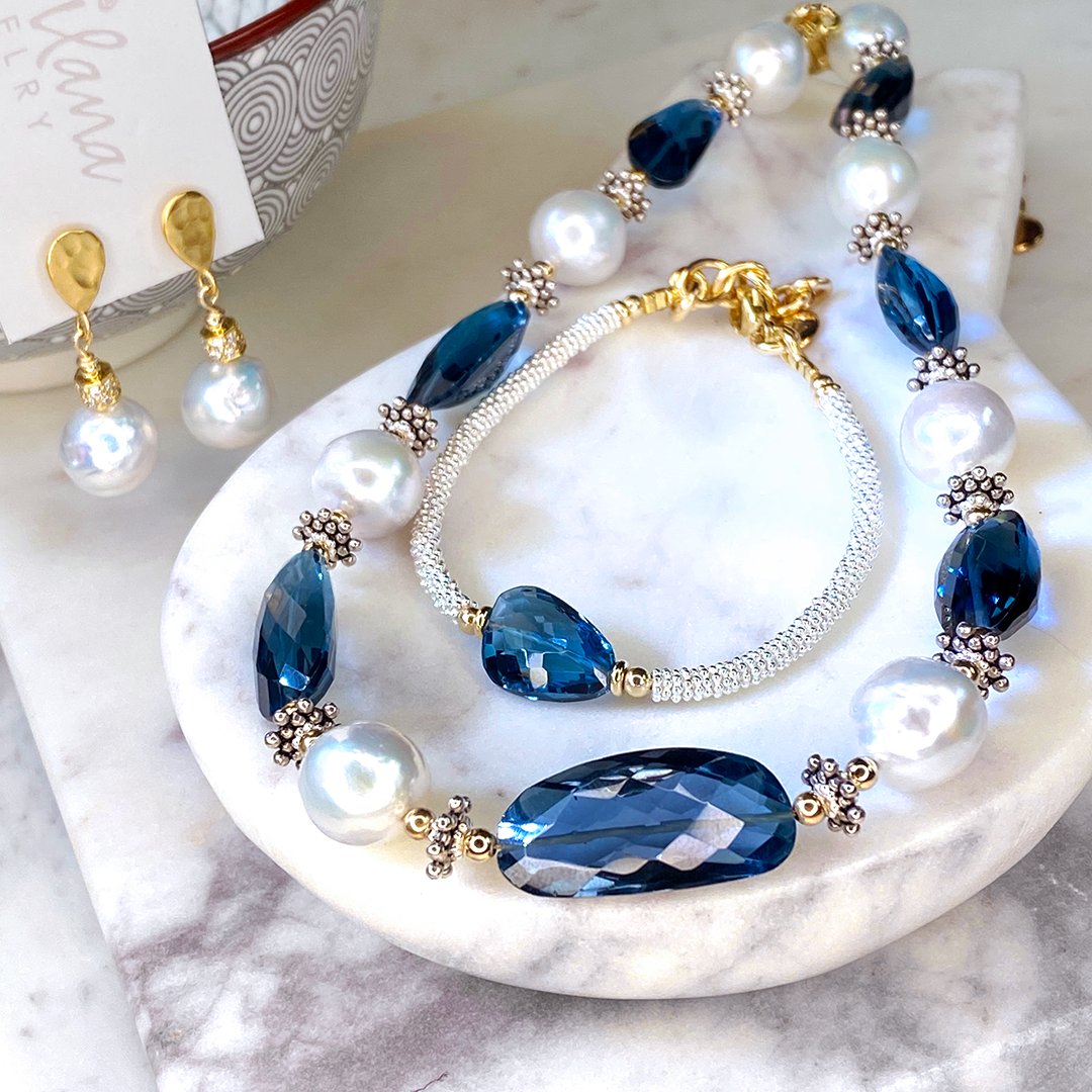 London Blue Topaz & Freshwater Pearl Necklace