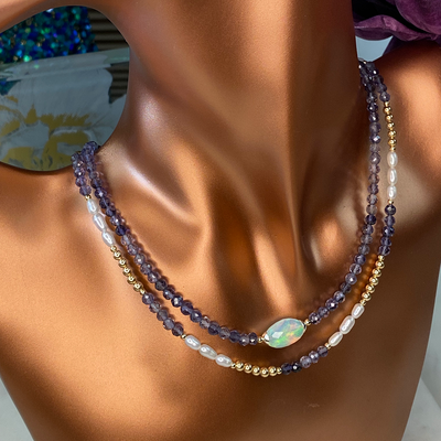 Ethiopian Opal & Iolite Necklace