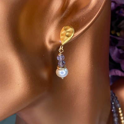 Iolite & Freshwater pearl Earrings