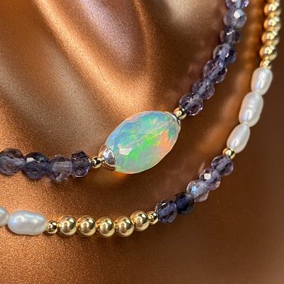 Ethiopian Opal & Iolite Necklace