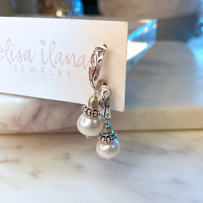 White Button Pearl Earrings on SS Posts