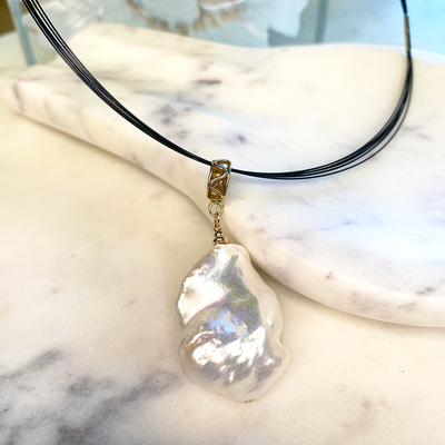 Multi-Strand Cable Necklace with Baroque Pearl Pendant