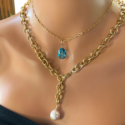14KTGF Chain Necklace w/ London Blue Topaz Pendant