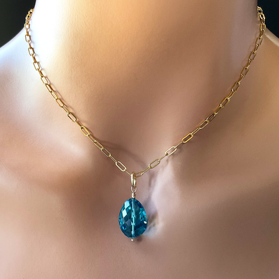 14KTGF Chain Necklace w/ London Blue Topaz Pendant