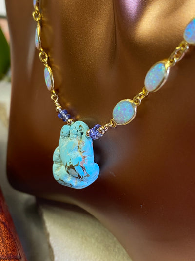 Golden Hill Turquoise Opal and Tanzanite Necklace