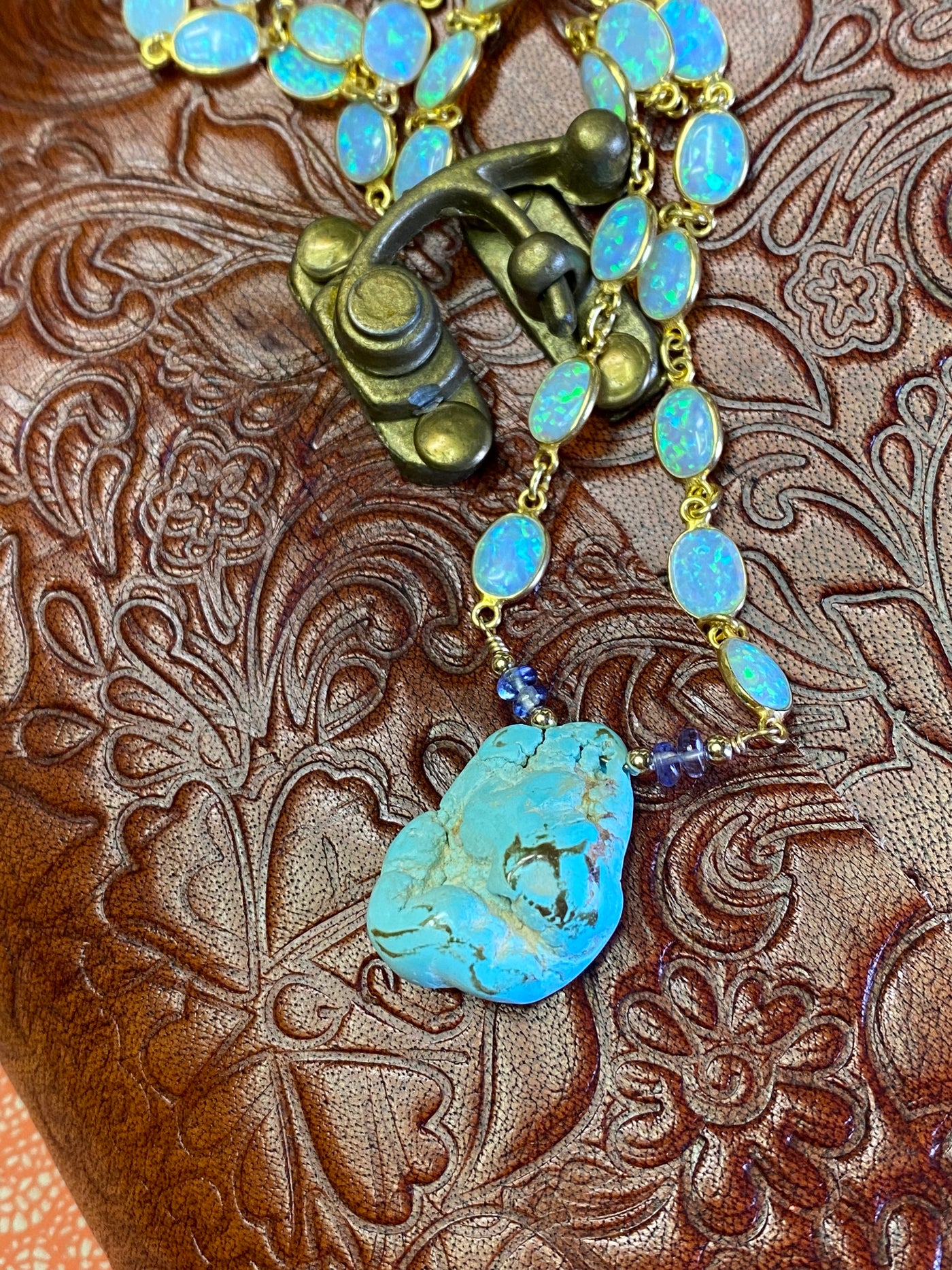 Golden Hill Turquoise Opal and Tanzanite Necklace