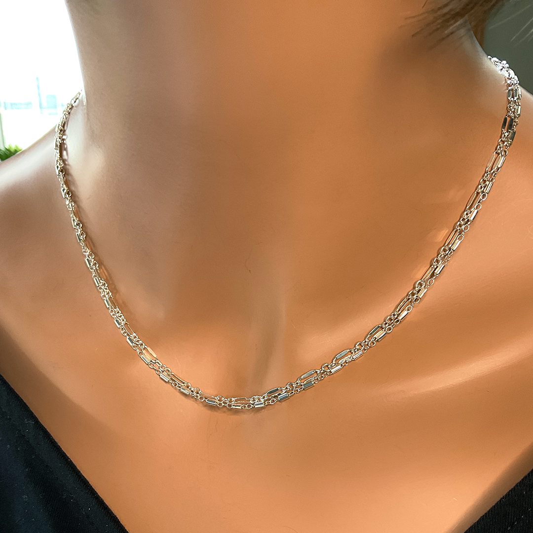 SS Fancy Long/Short Chain Necklace