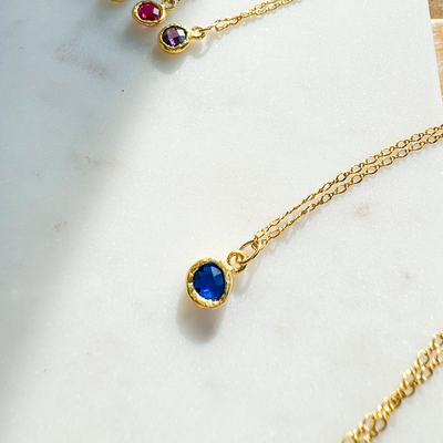 Chain Necklace with Colored Stone Pendant