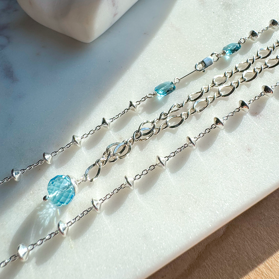 Satellite Station Chain w/ Faceted Blue Topaz