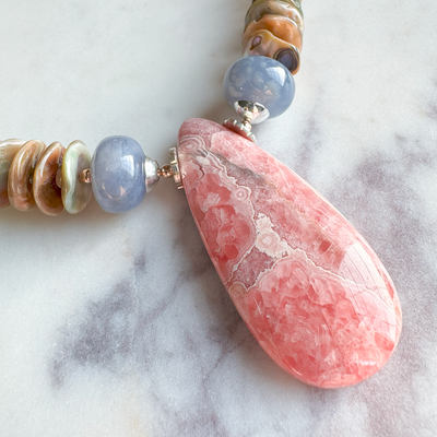 Mother of Pearl Necklace w/ Rhodochrosite Pendant