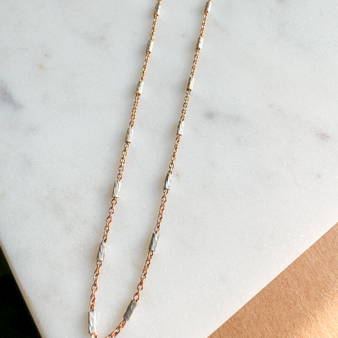 Rose Gold / SS Station Chain Necklace