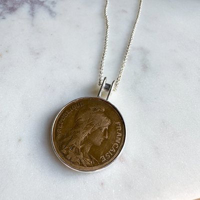 SS Chain Necklace with French 10¢ Coin