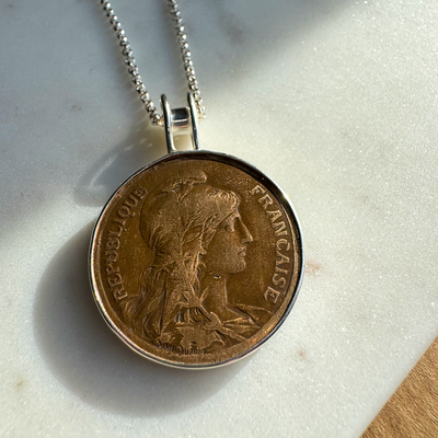 SS Chain Necklace with French 10¢ Coin