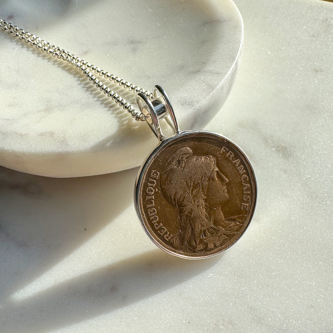 SS Chain Necklace with French 10¢ Coin