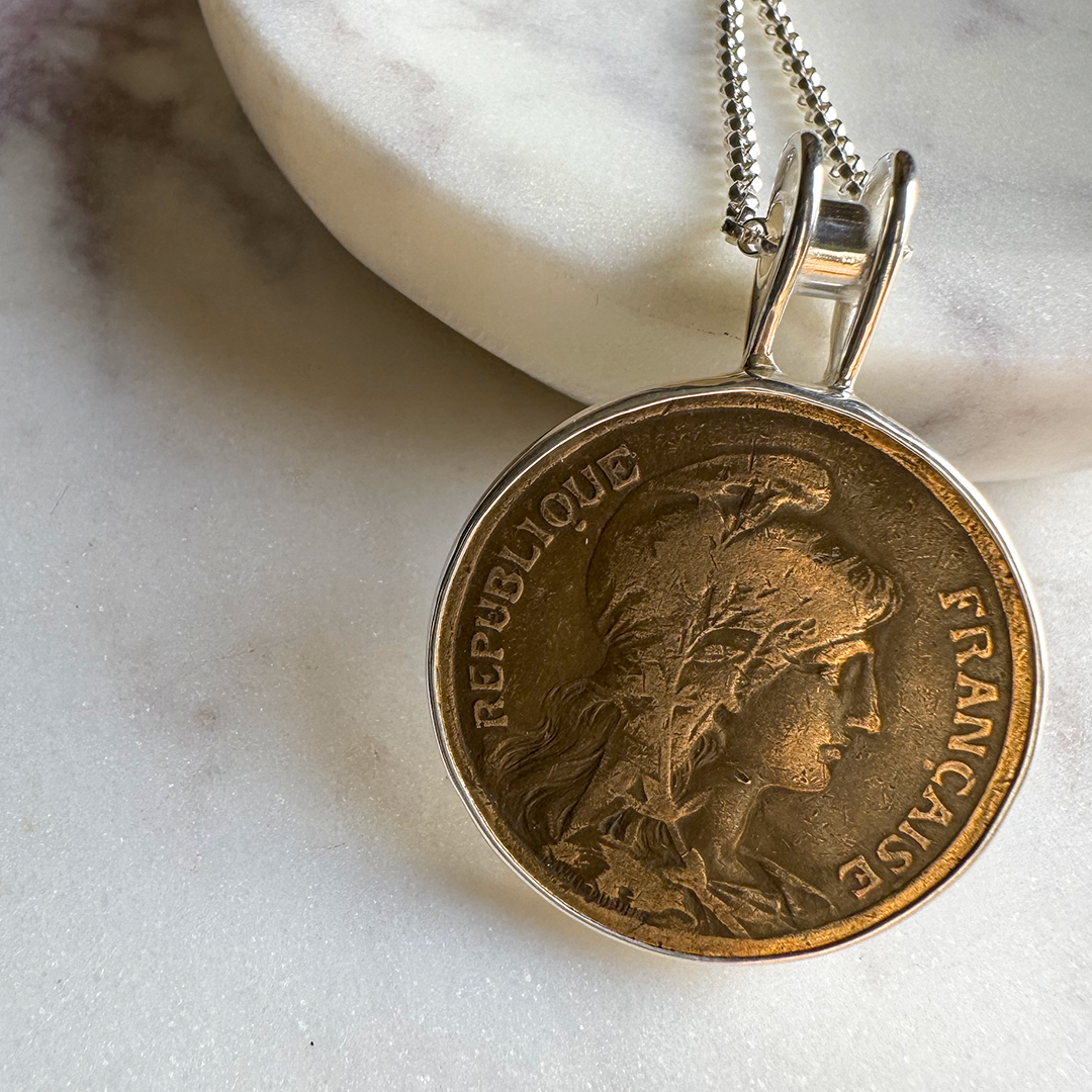 SS Chain Necklace with French 10¢ Coin